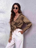 Collared Neck Buttoned Long Sleeve Shirt - Trendsi - Flyclothing LLC
