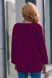 Plaid Tie Neck Balloon Sleeve Blouse - Trendsi - Flyclothing LLC