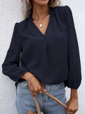 Swiss Dot Frill Trim Puff Sleeve Blouse - Trendsi - Flyclothing LLC