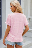 Eyelet Notched Short Sleeve T-Shirt - Trendsi - Flyclothing LLC