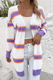 Striped Dropped Shoulder Cardigan - Trendsi - Flyclothing LLC
