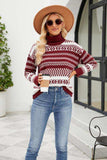 Geometric Turtleneck Long Sleeve Sweater - Trendsi - Flyclothing LLC