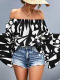 Printed Off-Shoulder Bell Sleeve Blouse - Trendsi - Flyclothing LLC