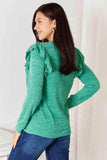 Double Take Ruffle Shoulder Long Sleeve T-Shirt - Trendsi - Flyclothing LLC