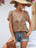 Animal Print V-Neck Petal Sleeve Blouse - Trendsi - Flyclothing LLC