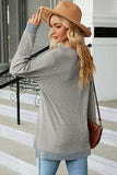 Slit V-Neck Long Sleeve T-Shirt - Trendsi - Flyclothing LLC