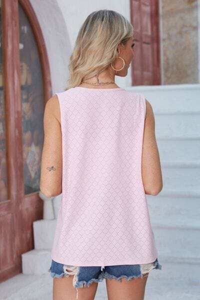 Eyelet Open Front Sleeveless Cardigan - Trendsi - Flyclothing LLC
