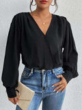 Surplice Ruched Long Sleeve Bodysuit - Trendsi - Flyclothing LLC