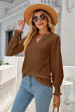 Eyelet Notched Lantern Sleeve T-Shirt - Trendsi - Flyclothing LLC