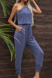 Drawstring Waist One-Shoulder Jumpsuit with Pockets - Trendsi - Flyclothing LLC
