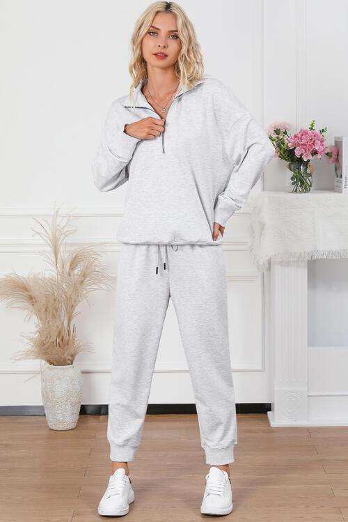 Half Zip Sweatshirt and Drawstring Sweatpants Set - Trendsi - Flyclothing LLC