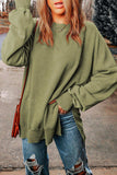 Dropped Shoulder Round Neck Long Sleeve Blouse - Trendsi - Flyclothing LLC
