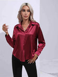 Collared Neck Buttoned Long Sleeve Shirt - Trendsi - Flyclothing LLC