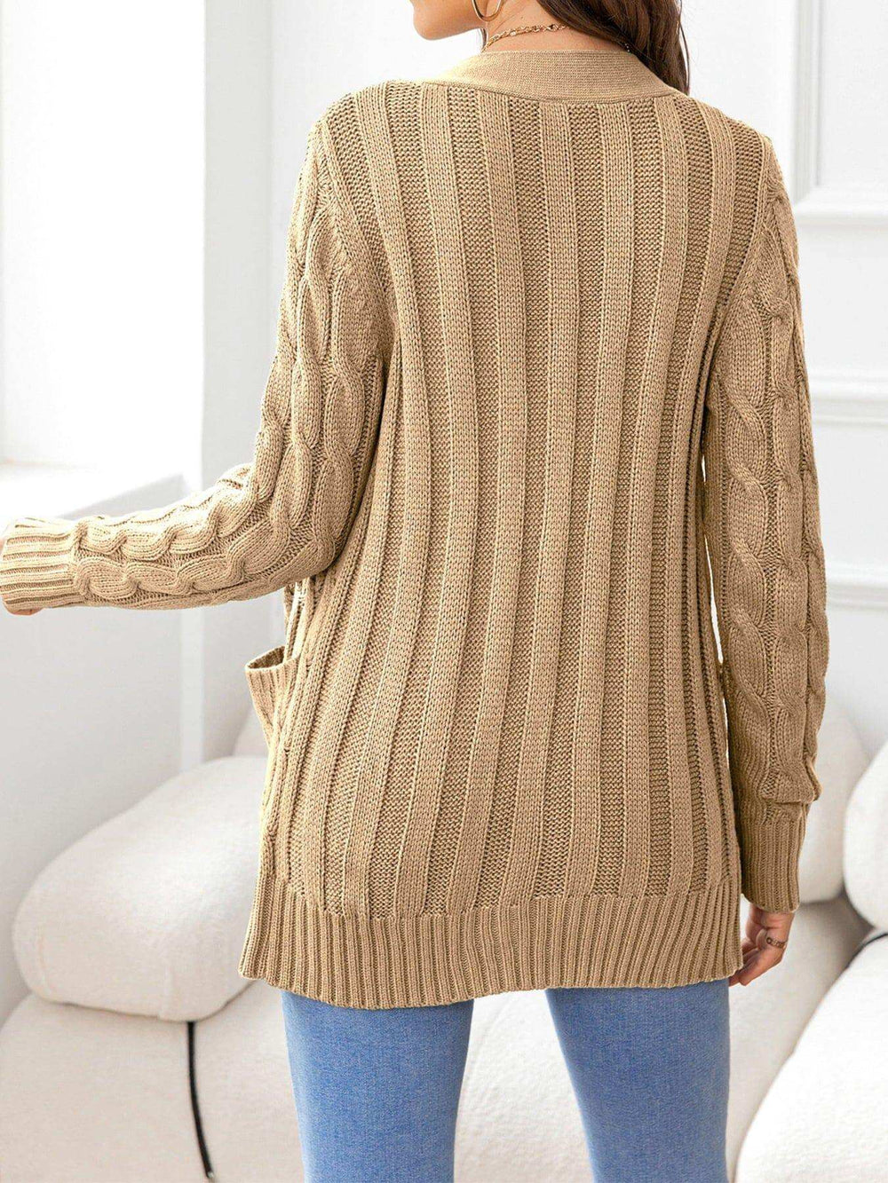 Button Down Cable-Knit Cardigan - Trendsi - Flyclothing LLC