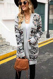 Pocketed Geometric Open Front Dropped Shoulder Cardigan - Trendsi - Flyclothing LLC
