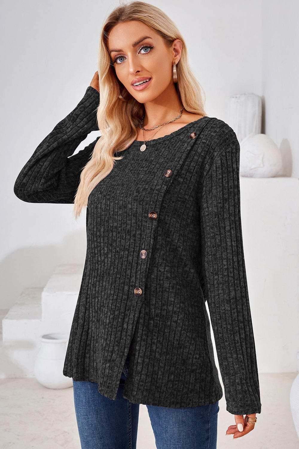 Round Neck Long Sleeve T-Shirt - Trendsi - Flyclothing LLC