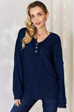Basic Bae Full Size Ribbed Half Button Long Sleeve T-Shirt - Trendsi - Flyclothing LLC