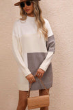 Color Block Mock Neck Dropped Shoulder Sweater Dress - Trendsi - Flyclothing LLC