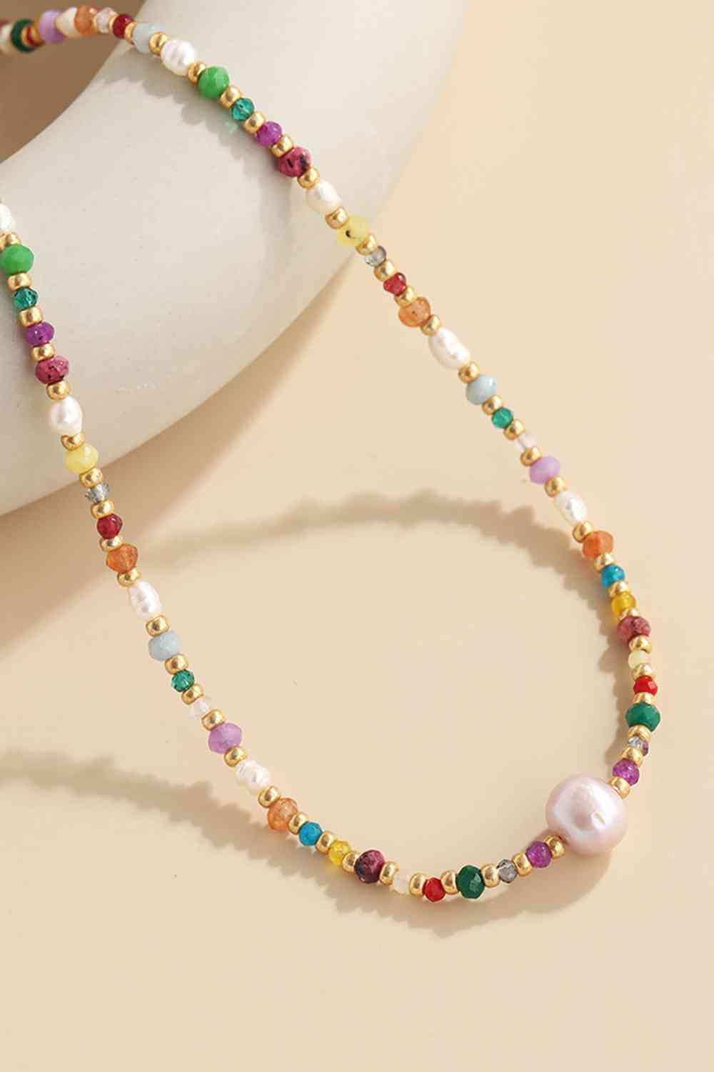Multicolored Bead Necklace - Trendsi - Flyclothing LLC