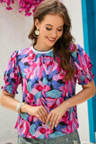 Floral Round Neck Puff Sleeve Top - Trendsi - Flyclothing LLC