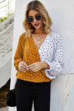 Polka Dot Surplice Neck Lantern Sleeve Blouse - Trendsi - Flyclothing LLC