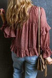 Swiss Dot Tie Neck Flounce Sleeve Blouse - Trendsi - Flyclothing LLC