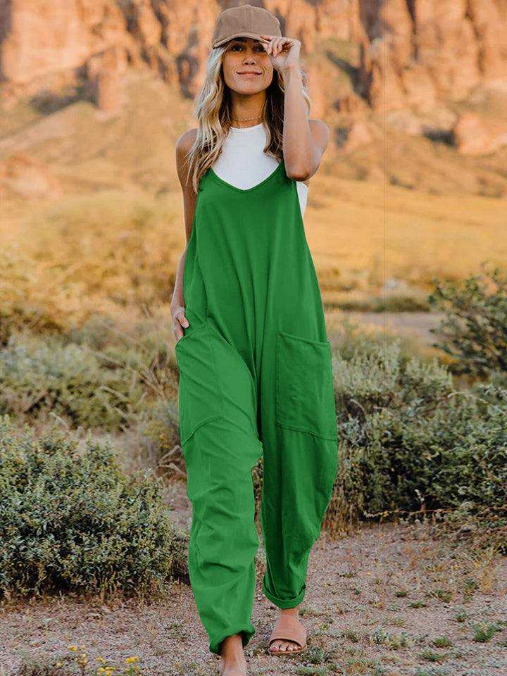 Double Take Full Size Sleeveless V-Neck Pocketed Jumpsuit - Trendsi - Flyclothing LLC