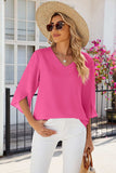 V-Neck Three-Quarter Sleeve Top - Trendsi - Flyclothing LLC