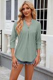 Eyelet Notched Knit Jacquard Top - Trendsi - Flyclothing LLC