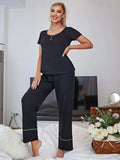 Scoop Neck Top and Elastic Waist Pants Lounge Set - Trendsi - Flyclothing LLC