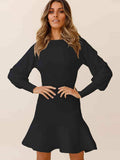 Round Neck Lantern Sleeve Sweater Dress - Trendsi - Flyclothing LLC