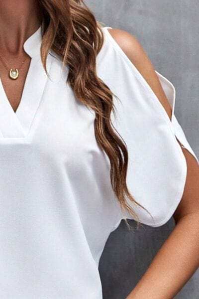 Notched Cold Shoulder Blouse - Trendsi - Flyclothing LLC