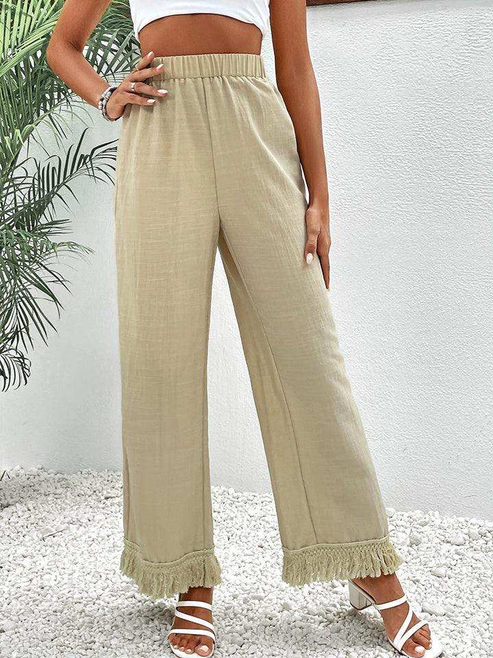Fringe Detail Wide Leg Pants - Trendsi - Flyclothing LLC