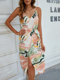 Printed Tie-Waist Spaghetti Strap Dress - Trendsi - Flyclothing LLC