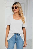 Square Neck Puff Sleeve Tee Shirt - Trendsi - Flyclothing LLC