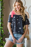 Heimish Full Size Star Print Asymmetrical Neck Short Sleeve Top - Trendsi - Flyclothing LLC