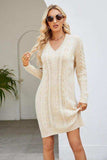 Cable-Knit Long Sleeve Sweater Dress - Trendsi - Flyclothing LLC