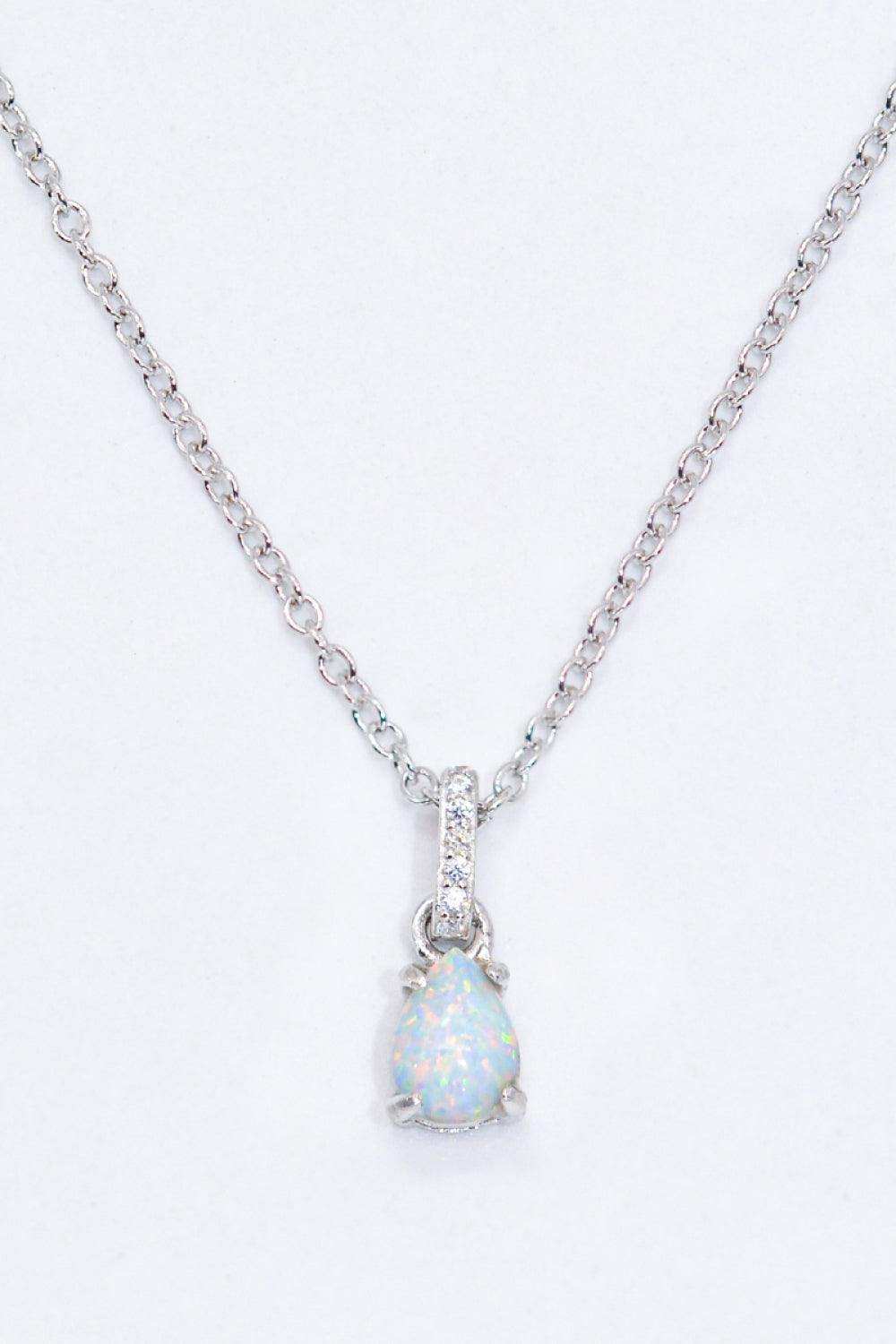 Opal Pendant 925 Sterling Silver Chain-Link Necklace - Trendsi - Flyclothing LLC