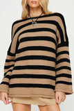 Striped Round Neck Dropped Shoulder Sweater - Trendsi - Flyclothing LLC