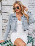 Pocketed Button Up Dropped Shoulder Denim Jacket - Trendsi - Flyclothing LLC