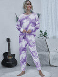Tie-dye Round Neck Top and Drawstring Pants Lounge Set - Trendsi - Flyclothing LLC