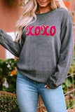 XOXO Sequin Round Neck Dropped Shoulder Sweatshirt - Trendsi - Flyclothing LLC