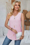 Eyelet Decorative Button V-Neck Tank - Trendsi - Flyclothing LLC