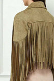 Veveret Suede Fringe Long Sleeve Moto Jacket - Trendsi - Flyclothing LLC