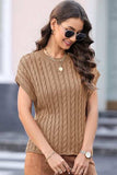 Cable-Knit Round Neck Cap Sleeve Sweater - Trendsi - Flyclothing LLC