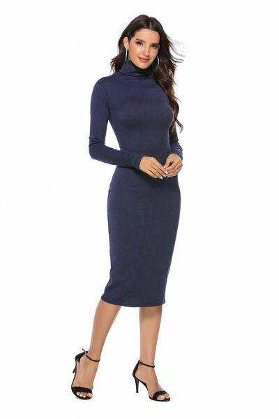 Ribbed Turtleneck Long Sleeve Dress - Trendsi - Flyclothing LLC