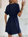Tied Cuffed Sleeve Surplice Dress - Trendsi - Flyclothing LLC