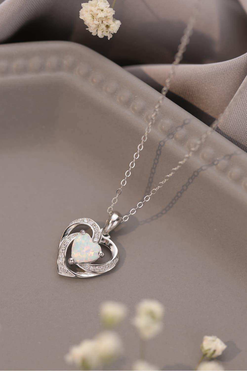 Opal Heart Pendant Necklace - Trendsi - Flyclothing LLC