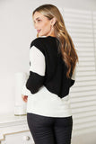 Double Take Two-Tone Openwork Rib-Knit Sweater - Trendsi - Flyclothing LLC