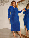 Plus Size Surplice Neck Slit Dress - Trendsi - Flyclothing LLC